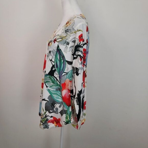 Soft Surroundings Fiore Floral Watercolor V-Neck Tunic Top - Picture 5 of 8